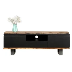 Meuble TV 2 portes 1 tiroirs en bois massif acacia - Black