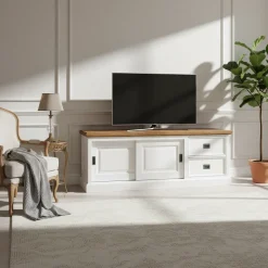 Meuble TV 2 portes 2 tiroirs "Chêne et Pin Charme"