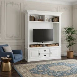 Meuble TV avec étagère 2 portes 2 tiroirs avec des panneaux de bossage "Romance"