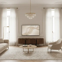 Meuble TV bas 4 portes plateau marbre | Manguier Kfir III