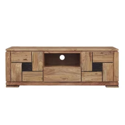 Meuble TV bois sculpté bicolore 160 2P 1T | Acacia Maya