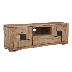 Meuble TV bois sculpté bicolore 160 2P 1T | Acacia Maya
