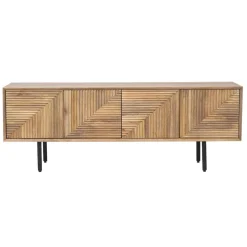 Meuble Tv bois sculpté motif géométrique 4P | Manguier Maglan II