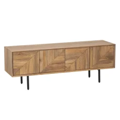 Meuble Tv bois sculpté motif géométrique 4P | Manguier Maglan II