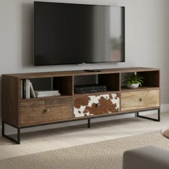 Meuble Tv multi-matériaux 3T peau de vache | Manguier Kara