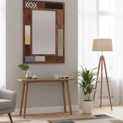 Miroir multi-matériaux peau de vache bois sculpté | Manguier Terranova