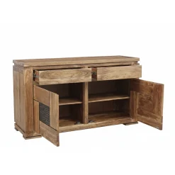 Petit buffet bois sculpté bicolore 2P 2T | Acacia Maya