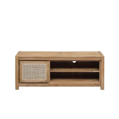 Petit meuble Tv bois nature porte cannage | Acacia Tatoo II