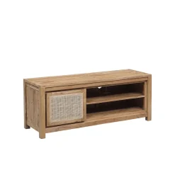 Petit meuble Tv bois nature porte cannage | Acacia Tatoo II