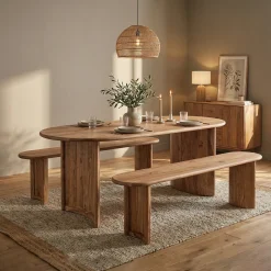 Table à manger bord arrondi | Acacia Ellipse Naturel