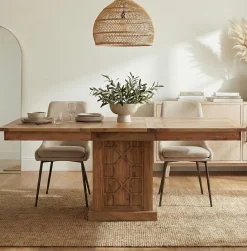Table à manger carrée 130 cm avec rallonge | Acacia Punjab-II