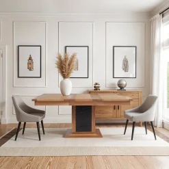 Table à manger carrée bois sculpté bicolore 130 | Acacia Maya