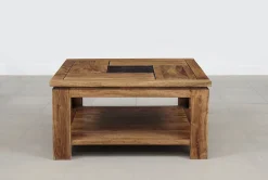 Table basse carrée bois sculpté bicolore | Acacia Maya