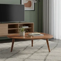 Table basse elliptique en manguier massif