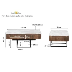 Table basse plateau marbre | Manguier Kfir III