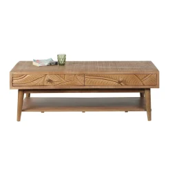 Table basse rectangle 2 tiroirs en bois massif manguier - Floria