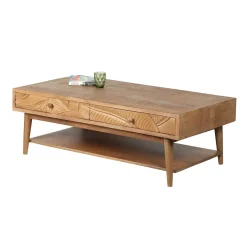 Table basse rectangle 2 tiroirs en bois massif manguier - Floria