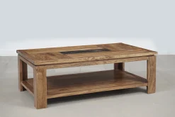 Table basse rectangulaire bois sculpté bicolore | Acacia Maya