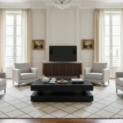 Table basse rectangulaire noir Blok H "Chêne Oakura"