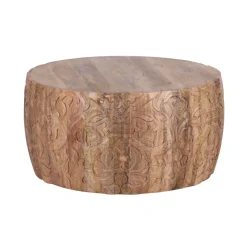 Table basse ronde sculptée | Bois de manguier