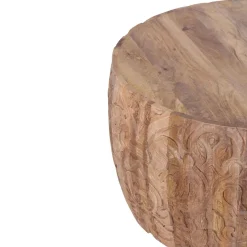 Table basse ronde sculptée | Bois de manguier