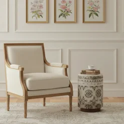 Table d'appoint avec tissu motif floral, plateau marbre | Manara