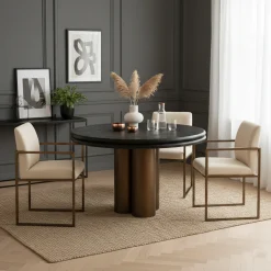 Table de repas Macaron 130Ø (noir rustic)
