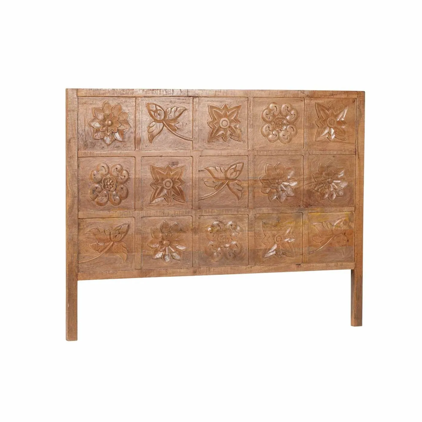 Tête de lit queen size sculptée 160 cm en bois massif manguier - Sculture