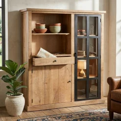Vitrine 2 Portes et 1 Tiroir bois massif en manguier – Scandinaves
