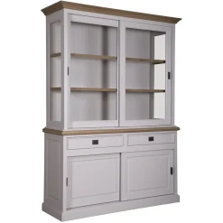Vitrine 2x2 portes 2 tiroirs "Chêne et Pin Charme"